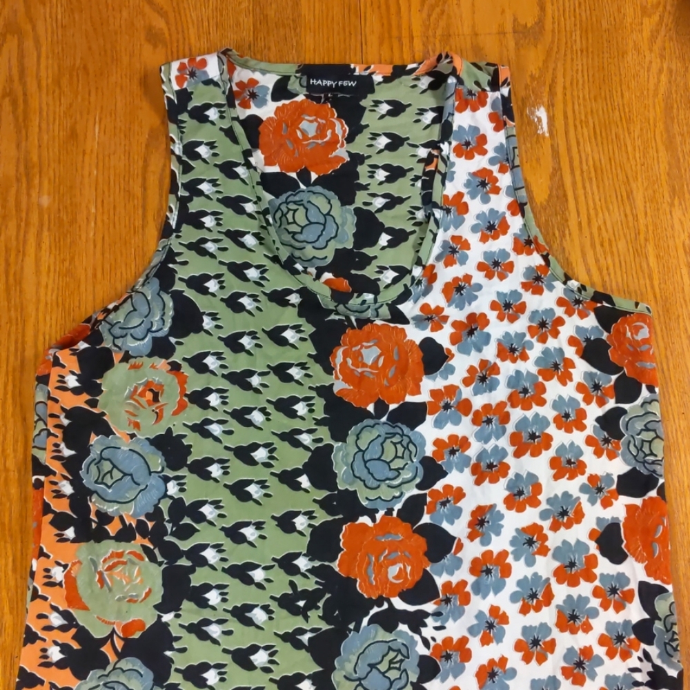 Printed racerback style tank dress.